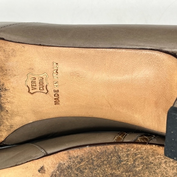 Vtg Salvatore Ferragamo Women Leather Heels Tan Alligator Inlay Italy Sz 10 AA - Picture 13 of 15